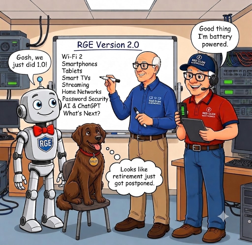 Jim, Bailey, Gadget and Chip brainstorming future RGE Essentials guides