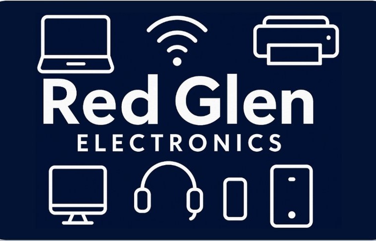 Red Glen Electronics business card — front side