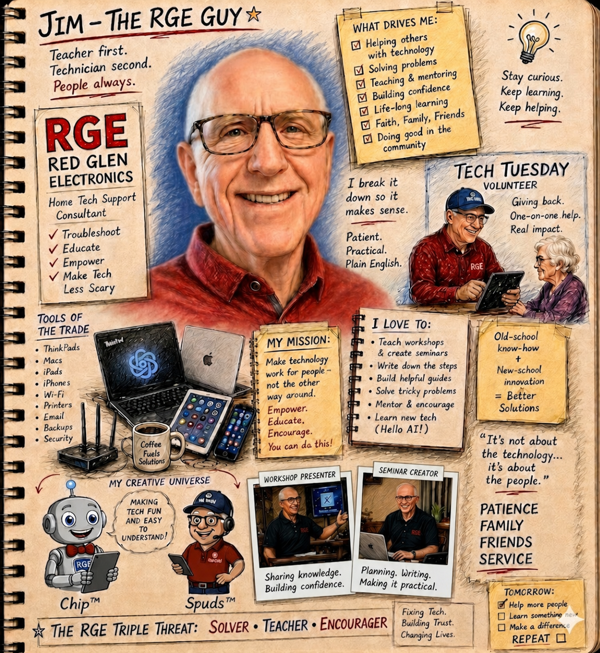 Jim Kallaugher character mood board for Red Glen Electronics